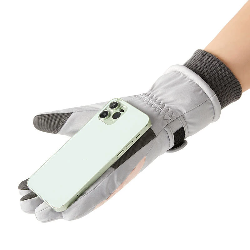 Winter Snowboard Ski Gloves PU Leather Non-slip Touch Screen Waterproof Motorcycle Cycling Fleece Warm Riding Gloves