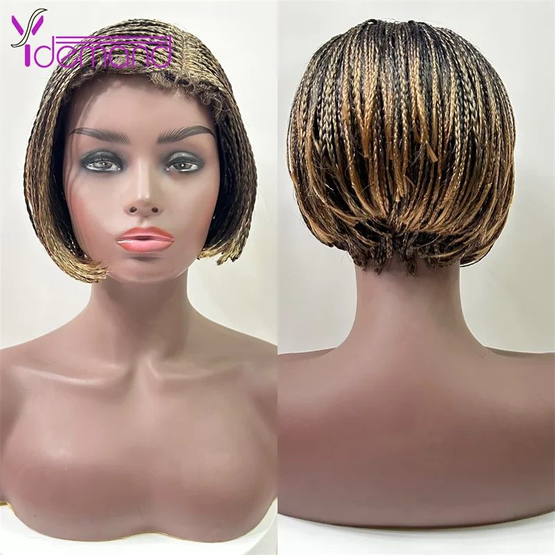 

Y Demand Short Box Braided Wigs With Bangs For Women Braid African Wig Natural Black Cool Girl Natural Hair Synthetic Fiber