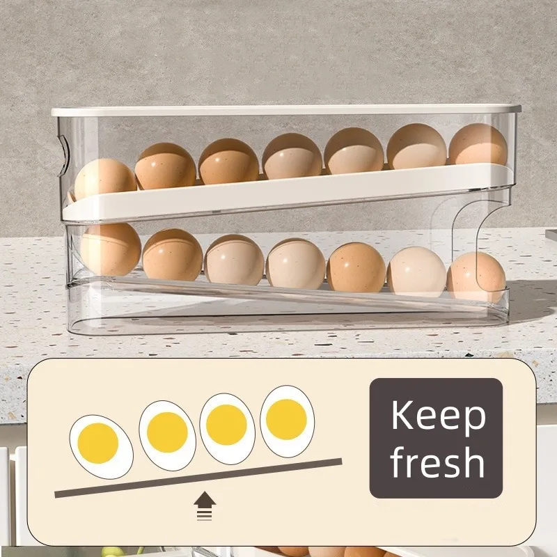 Egg Carton Slide Gadget Refrigerator Organizer Double Layer Automatic Egg Roller Kitchen Household Holder Kitchen Gadgets egg storage box egg roller egg roller rack