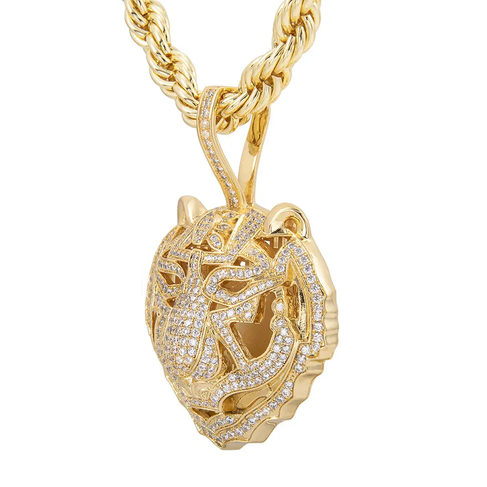 Hip Hop Iced Out Tiger Head Pendant Necklace Birthday Anniversary or Men Women Gift Fashion Jewelry Gift Stainless Steel Chain