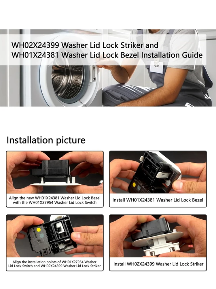 WH02X24399 WH01X24381 Washer Lid Lock Bezel Compatible for GE and Hotpoint Top Washer Lid Lock Switch Replacement Parts Replace