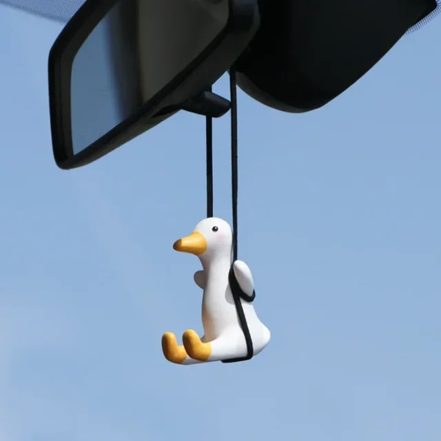Gypsum Cute Anime Car Accessory Swing Duck Pendant Auto Rearview Mirror Ornaments Birthday Gift Couple Accessories 1