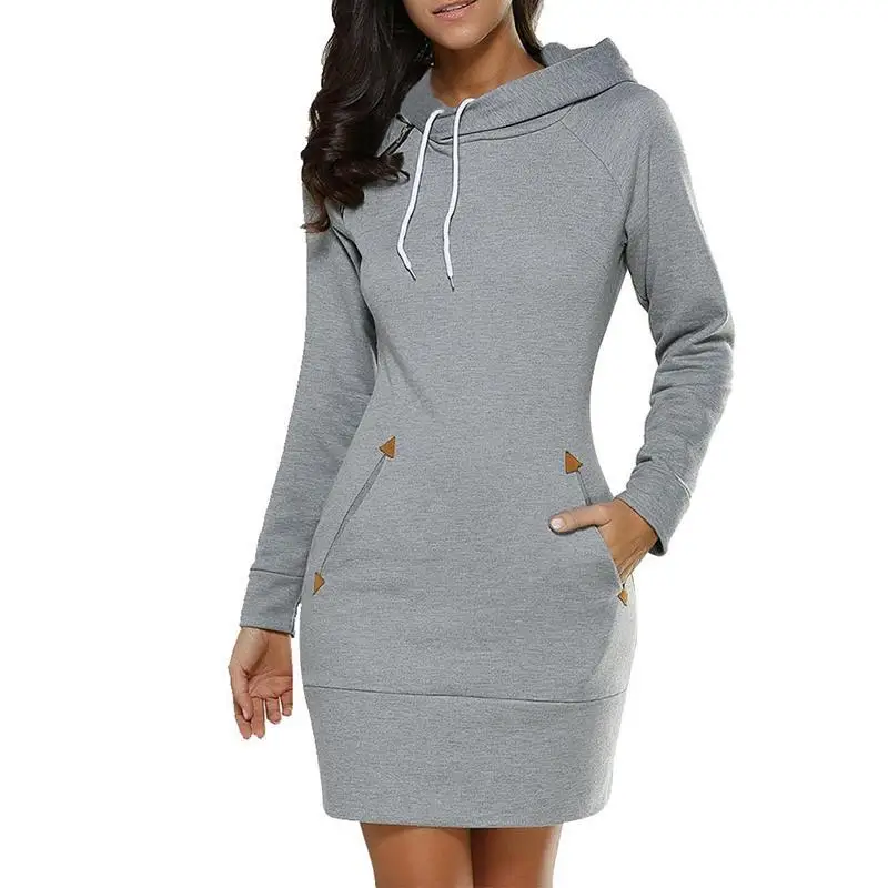 Warm Midi Dresses Sweatshirt Daily Casual Hooded Zip Neckline Simple Pockets Sports Skirt Autumn 2024New Fashion Spring Womens
