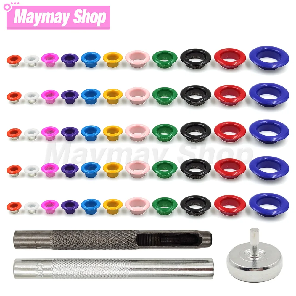 100 Set Metal Eyelets Grommet Hole Ring With Installation Tool Kits For Scrapbooking DIY Leathercraft Shoes Belt Cap Bag Clothes