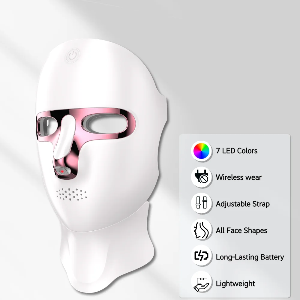 LED Facial Mask Face and Neck 7-1 Colors Light Therapy Skin Beauty Red Light Facial Mask Wireless Rechargeable at Home Use led facial mask