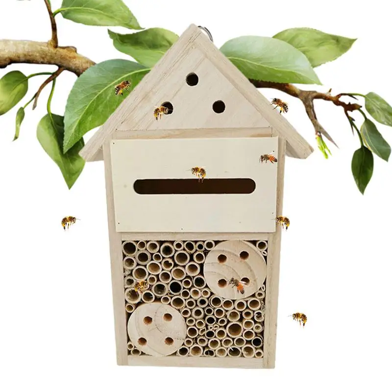 

Wood Bee House Natural Wooden Mason Bee Box And Butterfly Hotel Sturdy And Stylish Garden Decoration Durable Bee Hive