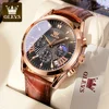 OLEVS 2876 Fashion Business Male's Watches Waterproof Moon Phase Leather Strap Quartz Watch Luminous Original Wristwatch Brand 4