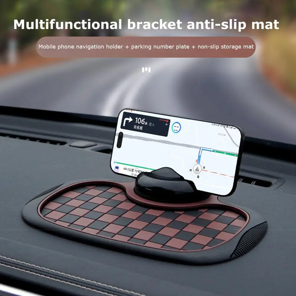 Car Dashboard Mat Non Slip Dash Mat Car Non Slip Mat Dash Phone Holder Dashboard Phone Holder Car Dashboard Anti Slip Mat 360-Degree Rotation Dashboard Phone Holder With Hide Parking Number Plate Interior Accessories
