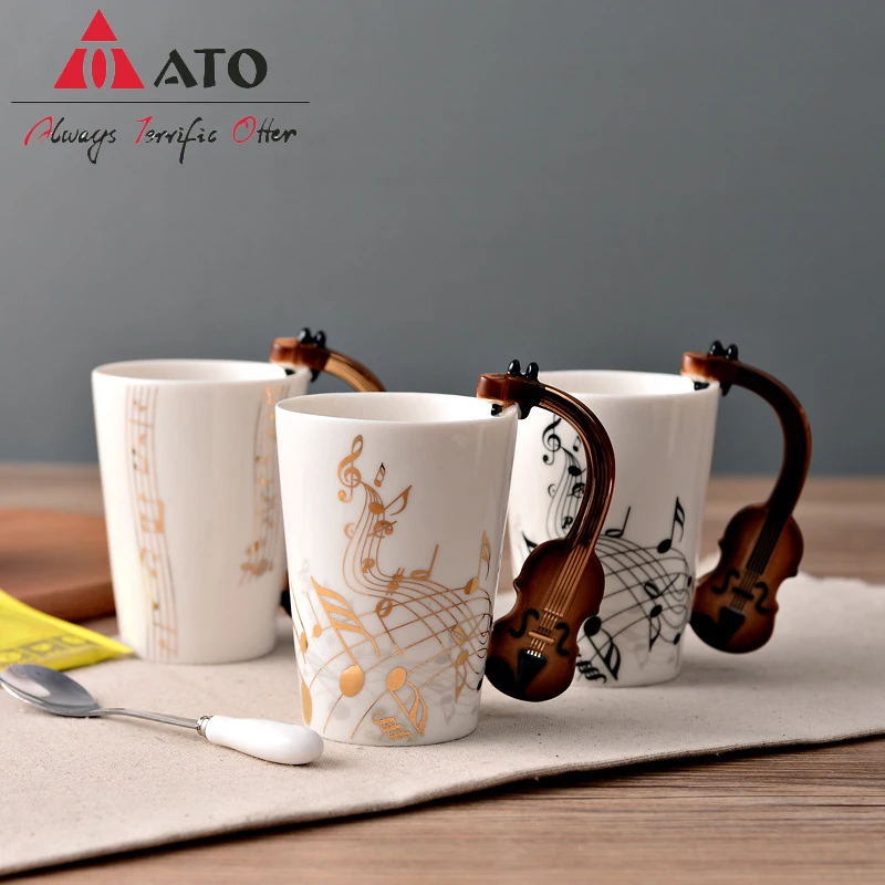 

ATO Cretive Music Note Cup Ceramic Guitar Coffee Mugs Personality Tea/Milk/Juice/Lemon Water Bottle Christmas Birthday Gift