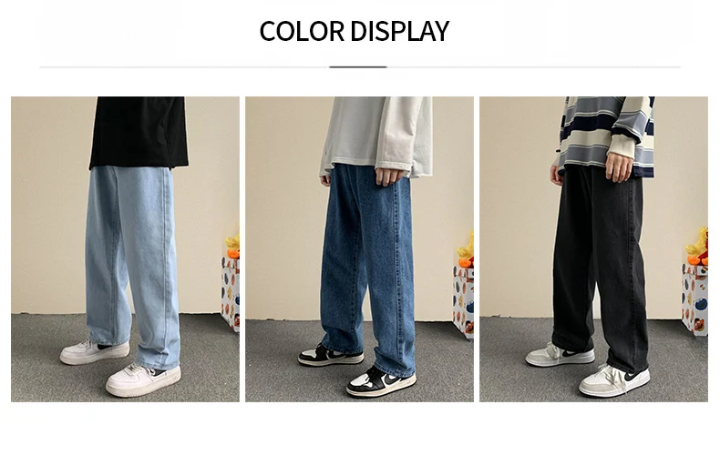 Spring Summer New Streetwear Baggy Jeans Men Korean Fashion Loose Straight Wide Leg Pants Male Brand Clothing Black Light Blue work jeans