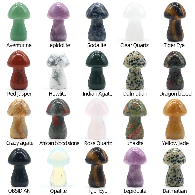 Natural Crystal Stone Mushroom Ornament  Healing Crystal Amethyst Aventurine Rose Quartz Crafts Garden Flowerpot Room Decoration