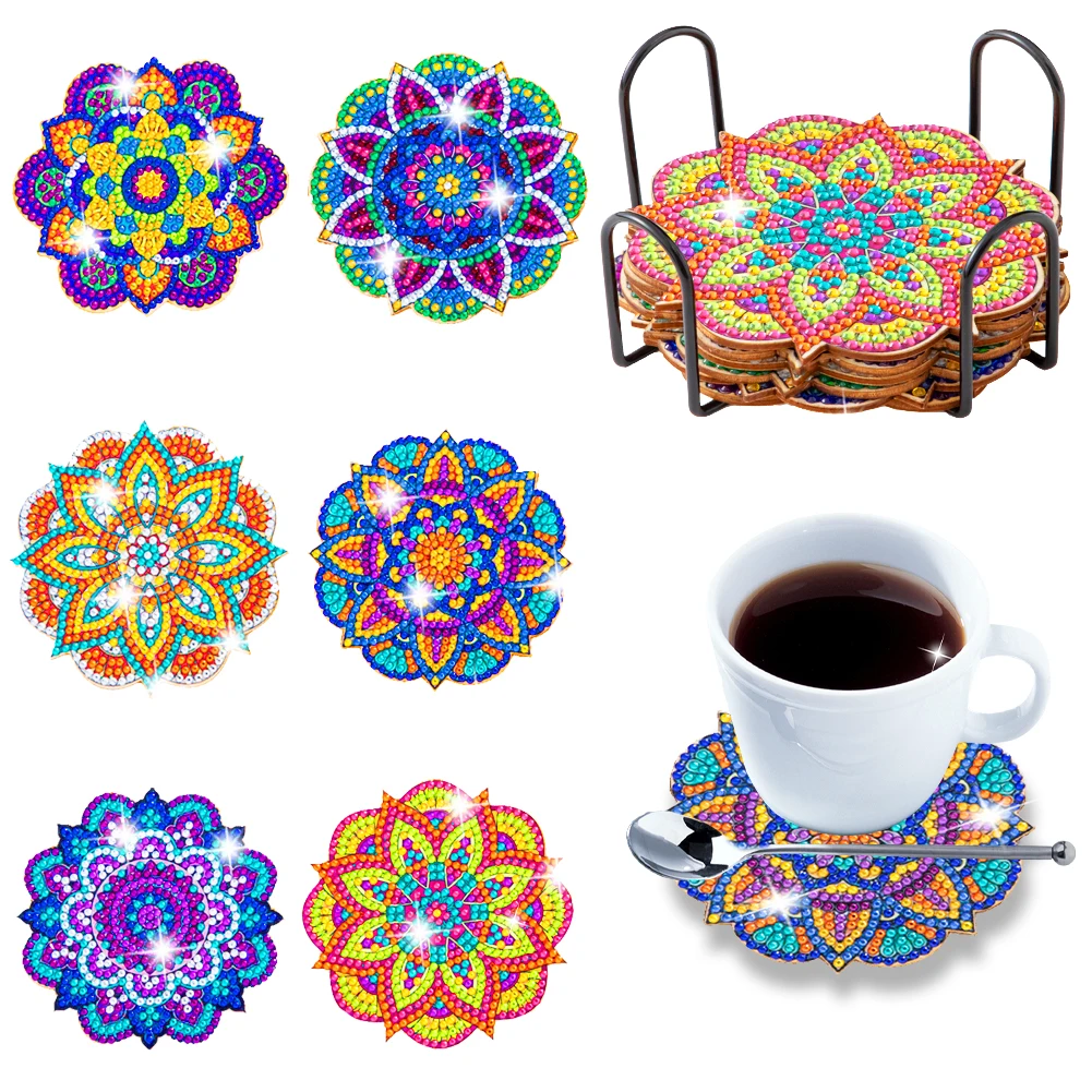 Set di sottobicchieri dipinti a diamante 5D, set da 6 pezzi di