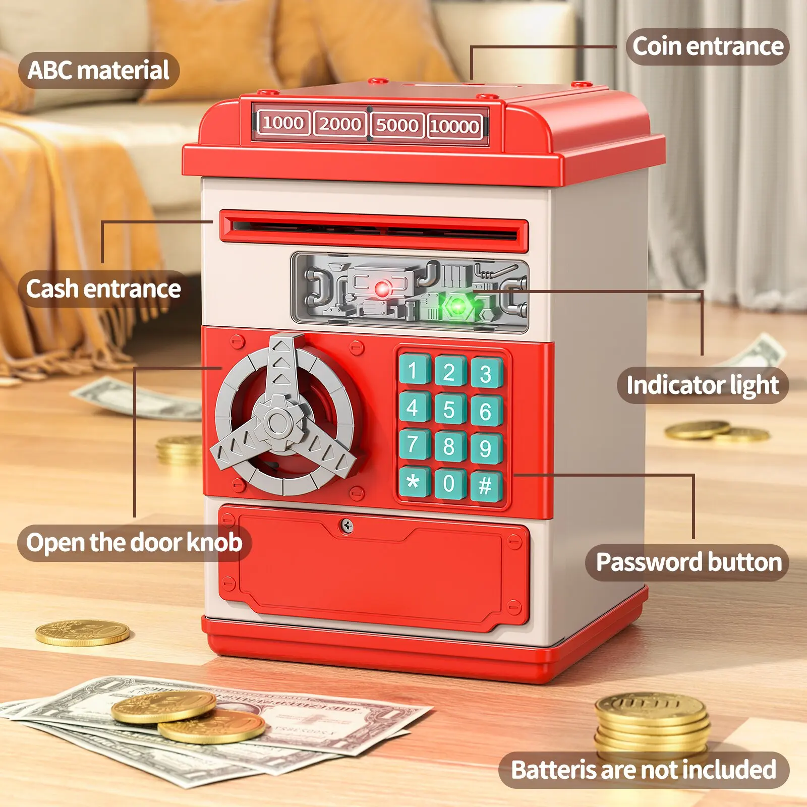 Large Electronic Money Coin Banks with Password Protection, Automatic Paper Money Scroll Saving Box, Great Gift for Kids Age 3+ 5