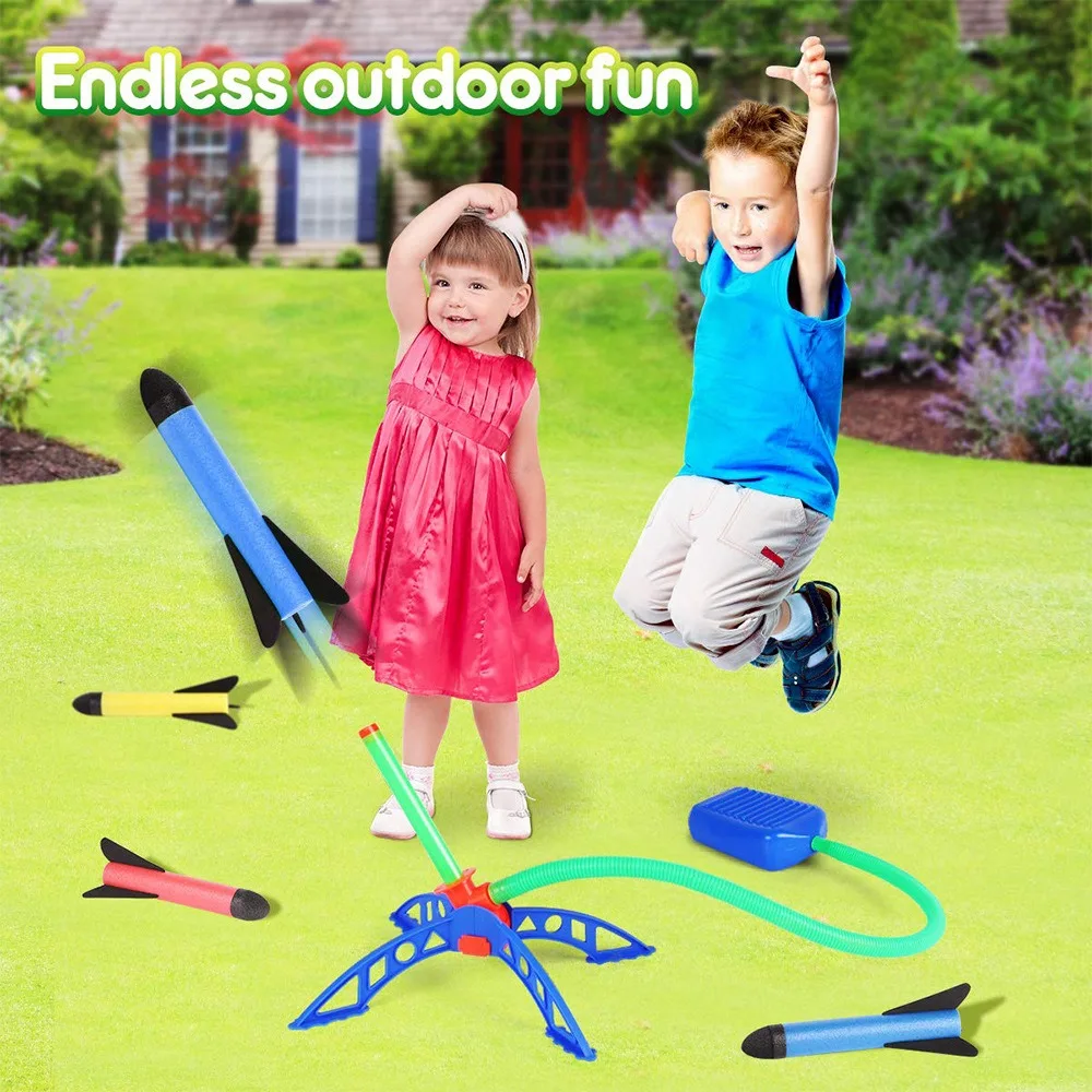 Kids Outdoor Rocket Foot Pump Outdoor Air Pressing Soaring Rocket Suit Jumps Air Powered Rocket Launcher Game Children Toy Gifts 2