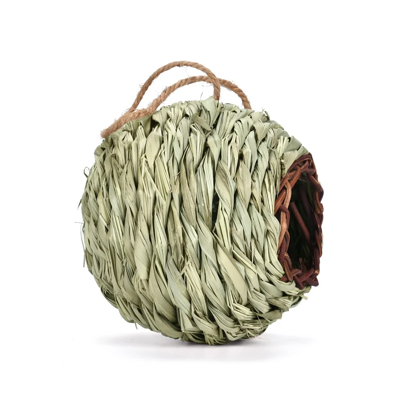 Grass Weaved Artificial Bird Nest Spherical Handmade Suspension Type Gardening Decoration