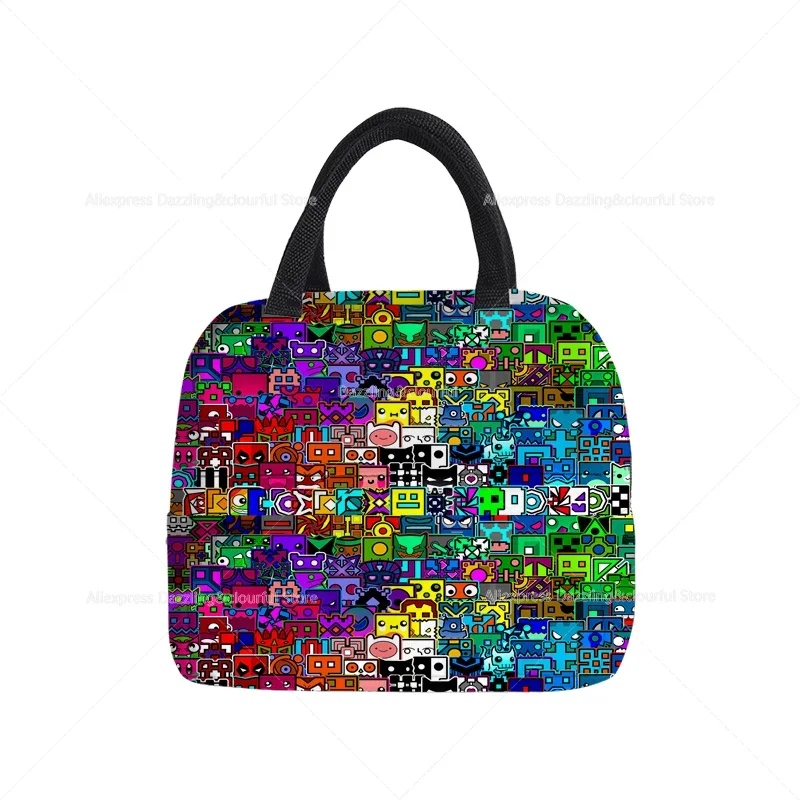 Angry Geometry Dash Cooler Picnic Bag Fashion Lunch Bag School Food Insulated Dinner Bag Camping Travel Handbag 5
