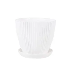Elegant Round Succulent Planters with Trays - Stylish Indoor/Outdoor Home and Garden Decor, Multiple Sizes Available - M 11x10cm (White)