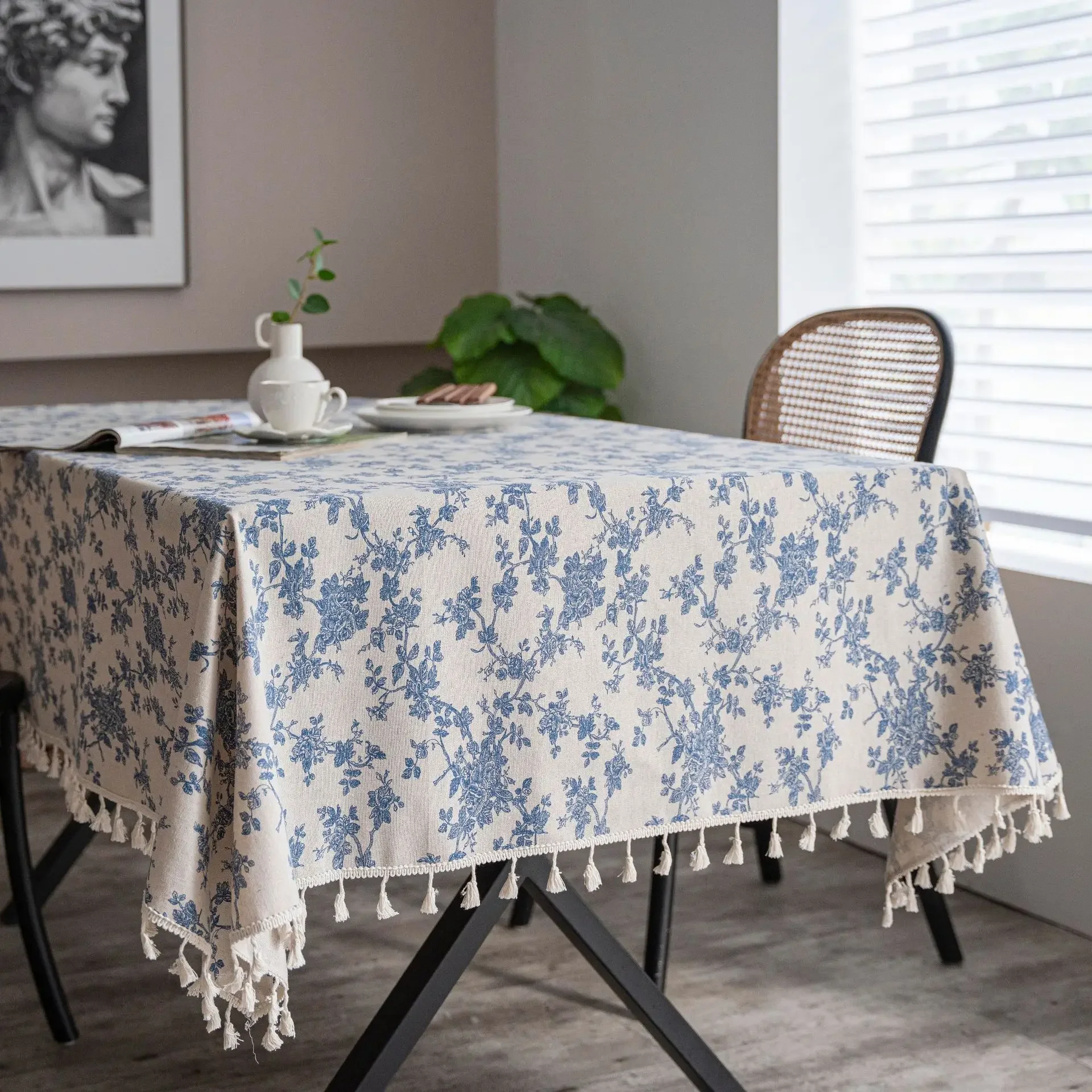 

Cotton American Pastoral Retro and HempTablecloth for Table Rectangular Tablecloth with Tassel Dining Table Cover Tea Cloth