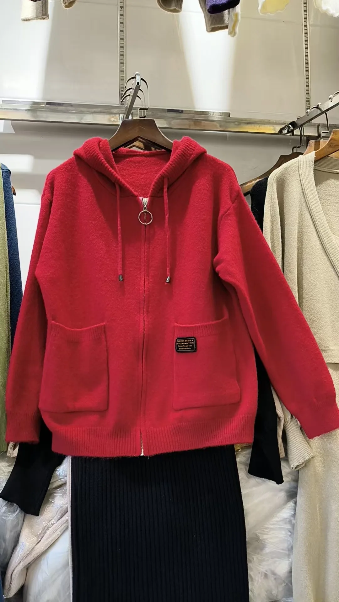 Women Knitted Hooded Sweatshirt Coat