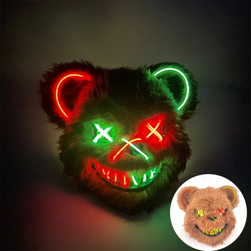 Shengou Masque Halloween Led Ours,Masque D'Ours Peureux,Masque D'Halloween Effrayant,Masque Animaux Horreur,Masque Effrayant D'Halloween,Masque Animal Horreur