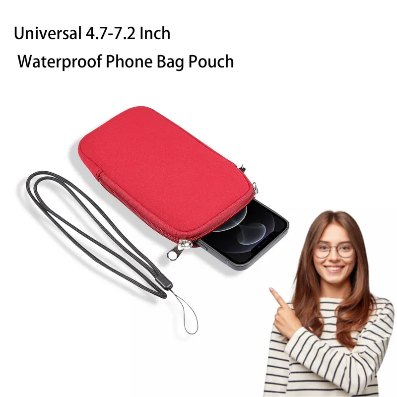 Universal Neoprene Zipper 4.7-7.2inch Mobile Phone Bag iPhone Samsung Xiaomi Huawei Shockproof Cellphone Storage Bag