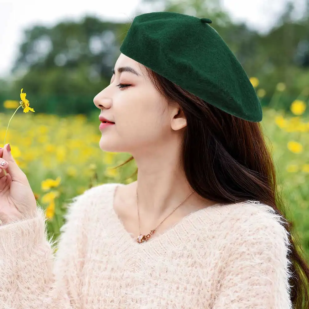 여성용 빈티지 프렌치 베레모, 단색 울 베레모 모자, 경량, 우아하고 부드러운 베레모 플랫 캡, 따뜻한 모자, 비니