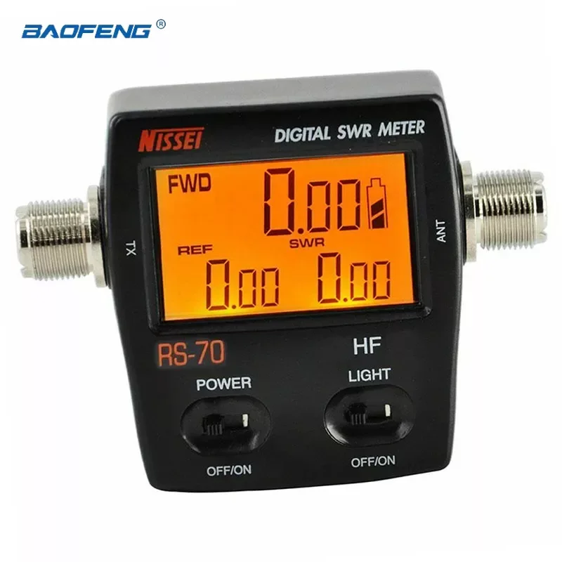 

NISSEI RS-70 Digital SWR/Power Meter HF 1.6-60MHz 200W M Type Connector for TYT Kenwood Baofeng LED Screen Radio Power Counter