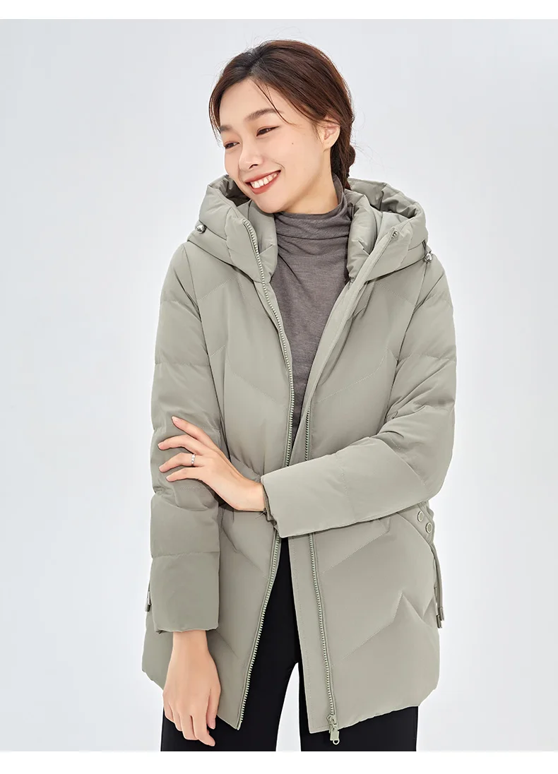Chericom Down Jacket Women Winter Hooded Mid Long Duck Down Thick Warm Padded Coat Loose Versatile Commute Puffer Jackets 289193