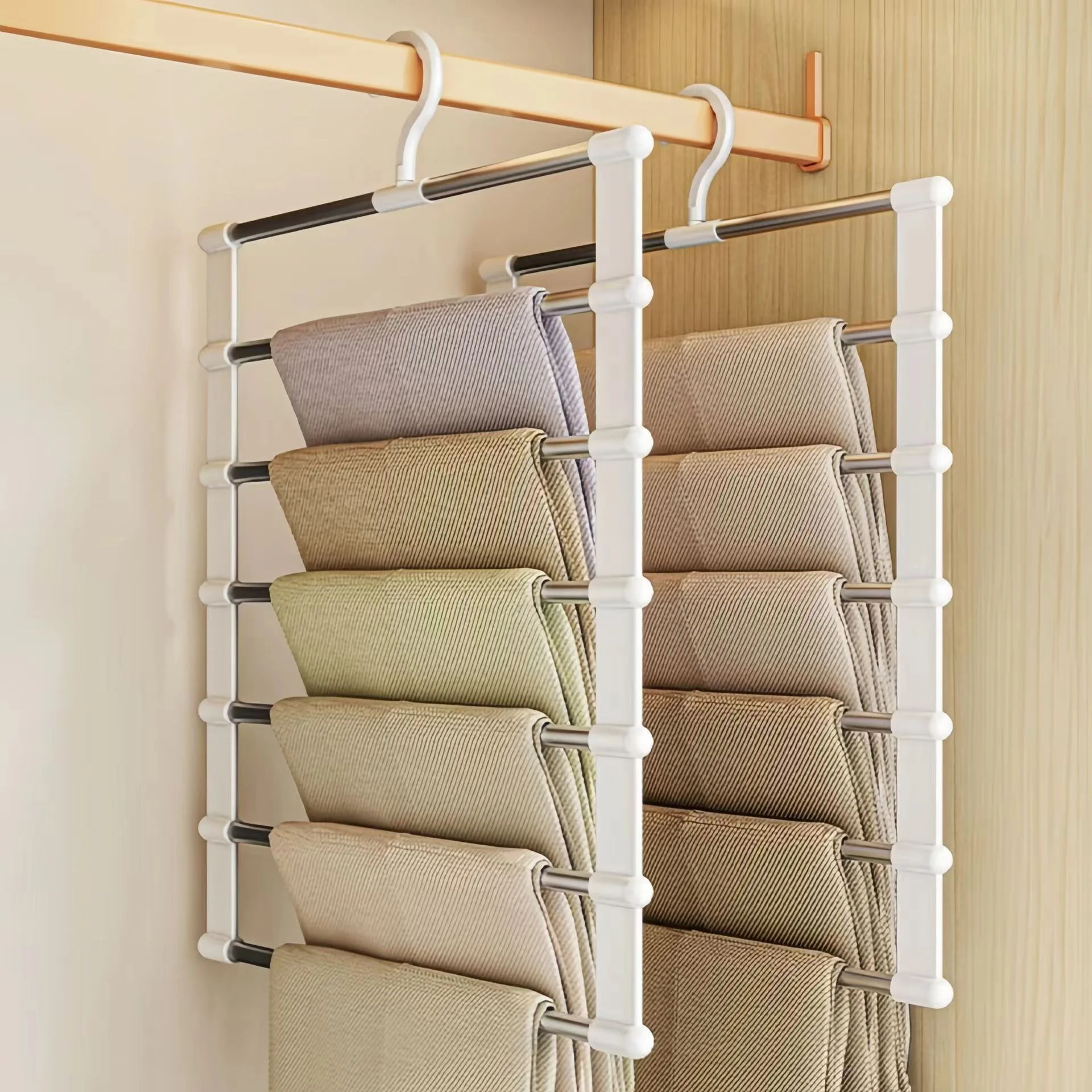 Clothes Rack 7 Layers Multi-functional Clothes Hangers Space-Saving Foldable Pant Storage Rack for Jeans, Leggings & Trousers