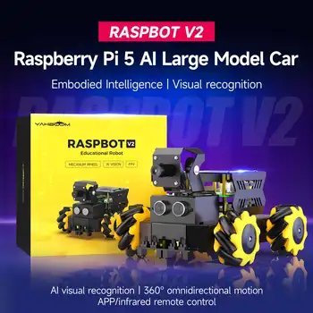 Yahboom Raspbot V2 AI Kit per auto robot modello di grandi dimensioni con fotocamera Mecanum Wheel Toy Programmazione educativa Python per Raspberry Pi 5