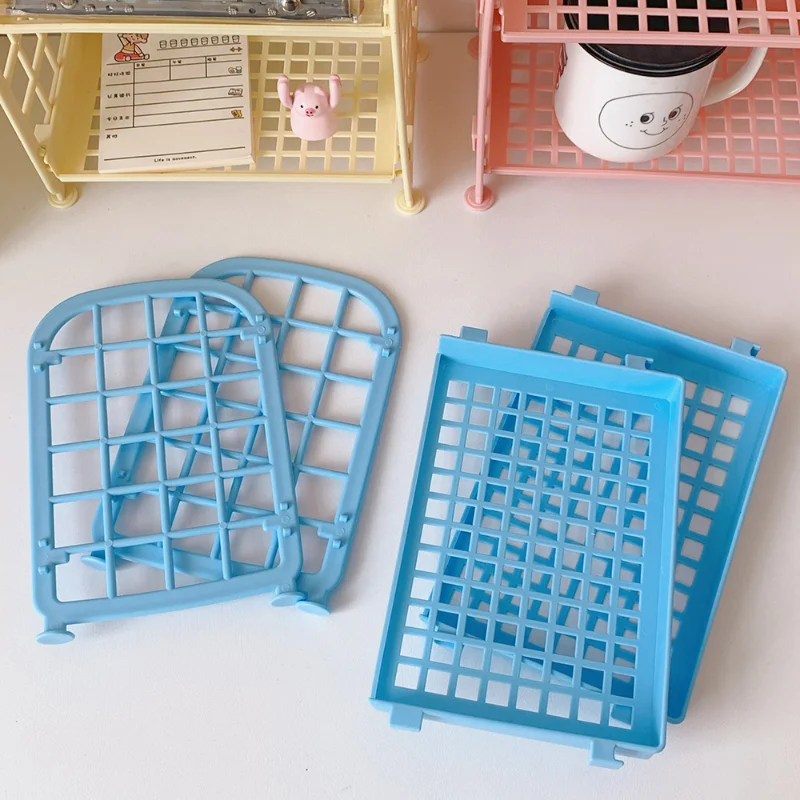 Desk Organizer Korean Cute 2 Layer Cosmetic Brush Pencil Storage Rack Simple Desktop Stationery Organizer Rack Simple DIY Folding Handmade