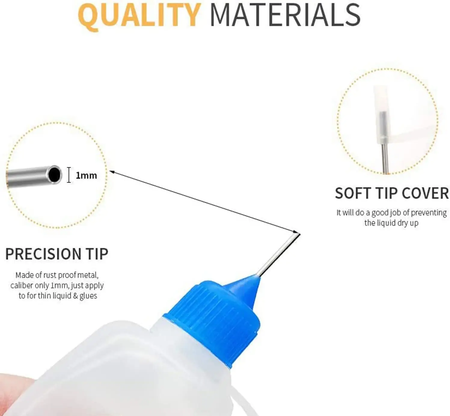 Empty Plastic Squeezable Bottles 5pcs 3ml-120ml Refillable Dropper with Needle Tip Caps For Glue DIY