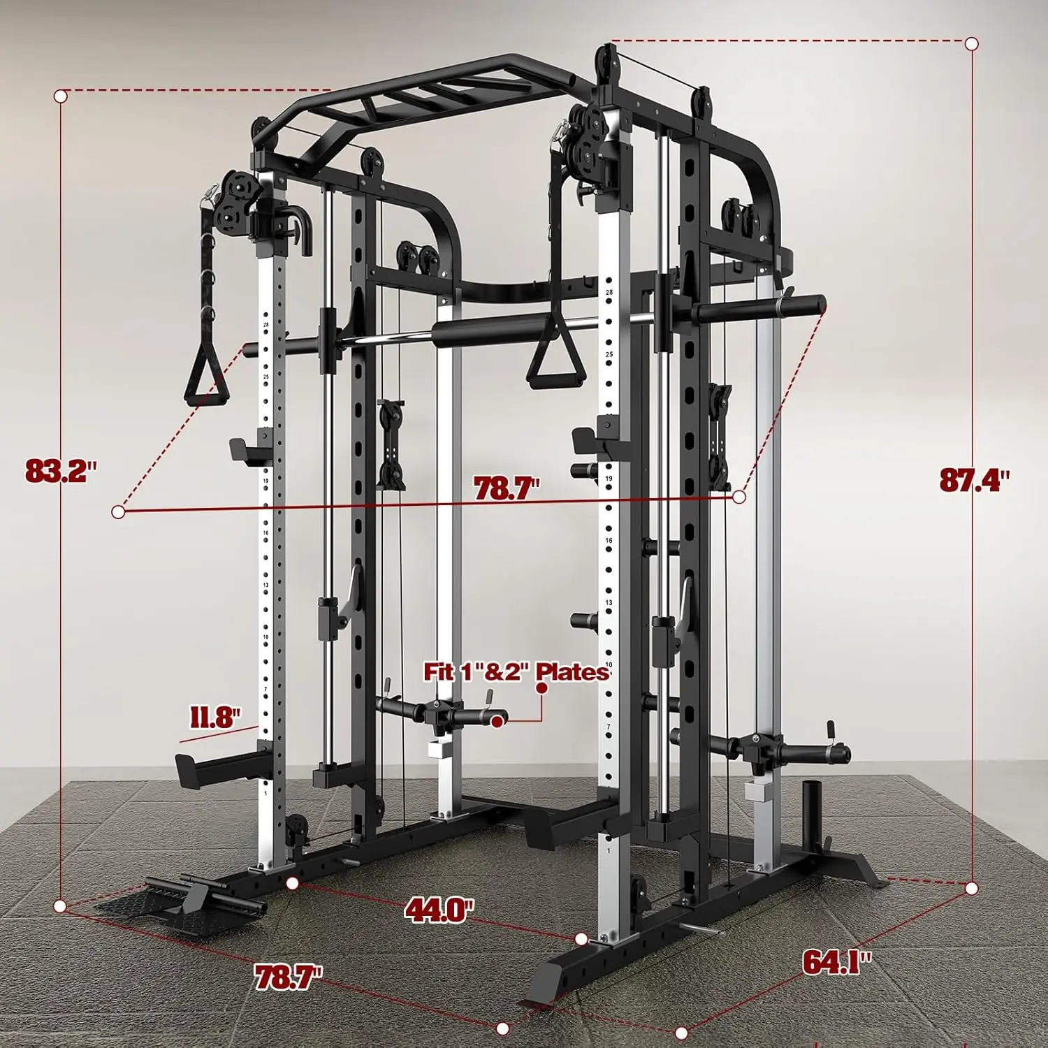 Multifunctional Power Cage Smith Bar Cable Pulley LAT Pull Down Home Gym Strength Training Equipment, Custom 3