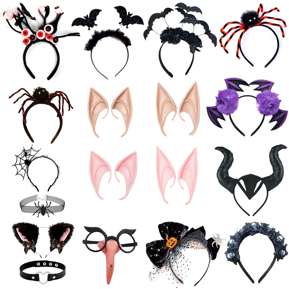 

New Adult Kids Angel Elven Elf Ears Spider Bat Hairband Party Hair Accessories Halloween Headband For Women Girls Cosplay Supply