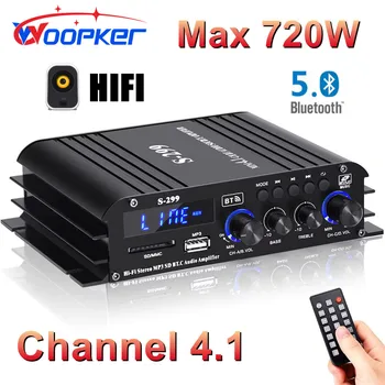 Woopker S-299 디지털 파워 앰프, 4.1 채널 블루투스 5.0, 가정 및 차량용 무선 오디오 앰프, 리시버 USB/SD AUX