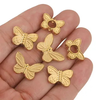 스테인리스 스틸 대형 플랫 나비 비즈, PVC 골드 도금 스페이서 비즈, DIY 팔찌 쥬얼리 제작, 허리, 5 개 로트