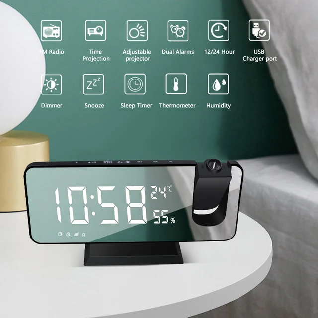 Led Digitális Ébresztőóra Asztalnézet Nézze Meg Az Elektronikus Asztali Órákat Usb Wake Up Fm Rádiós Idő Kivetítő Szundi Function 2 Riasztás - Image 4