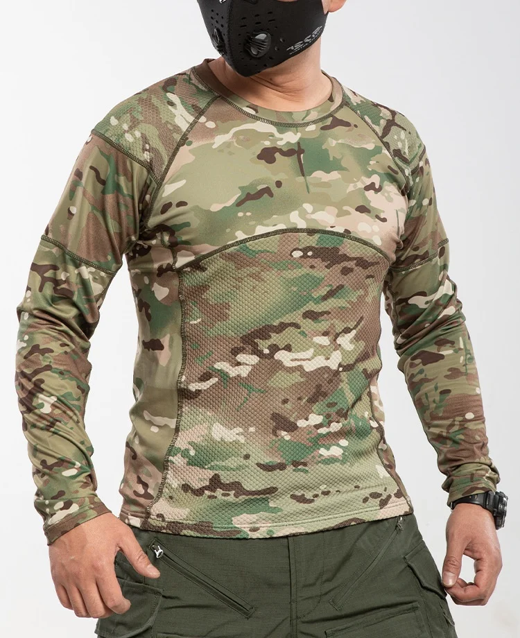 High Stretch Long Sleeve Tactical T-shirt Men Summer Thin Breathable Slim Gym Clothing Outdoor Hiking Sports Camouflage T Shirt
