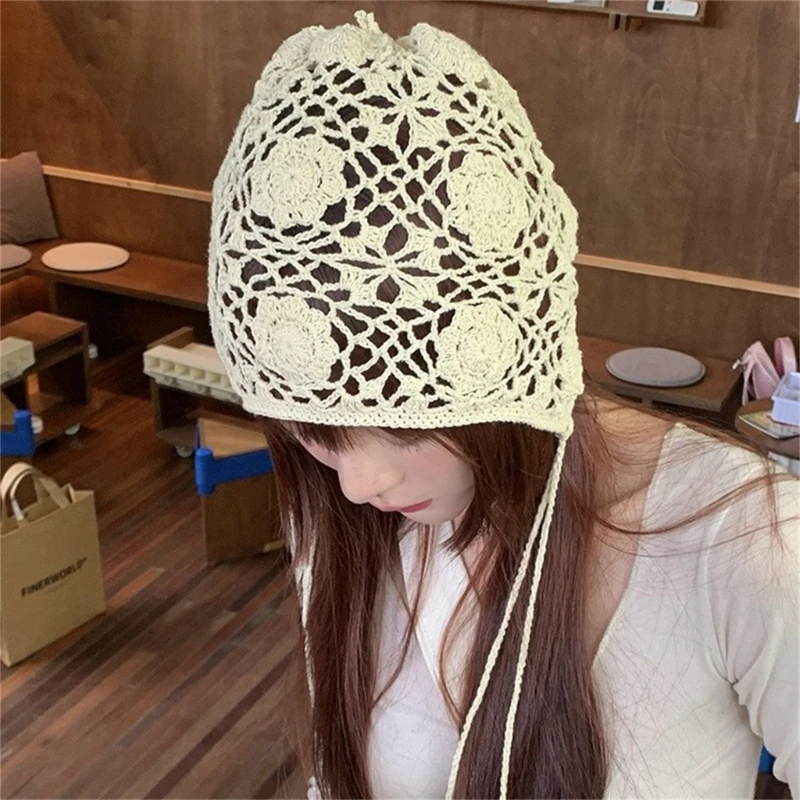 여성 보헤미안 모자 Y2K 핫 소녀 비니 모자 필링 저항력 귀고리 꽃 모자