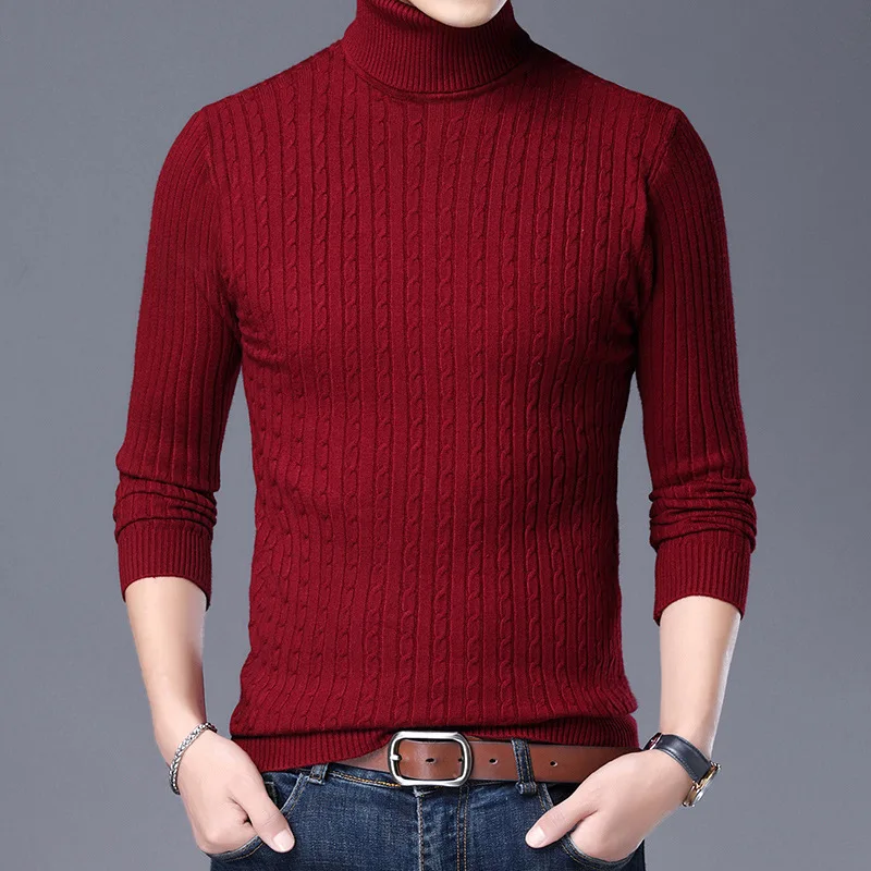 2023 Men Slim Fit Long Sleeve Warm Knit Sweater Classic Casual Pullover Sweaters Winter Men Jacquard Turtleneck Sweater S-5XL