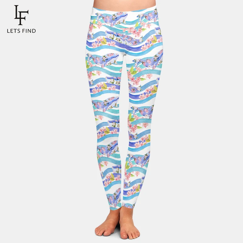 

New Women Fitness High Waist Legging Fashion Elastic 3D Cartoon Dolphins Print Casual Milk Silk Leggings
