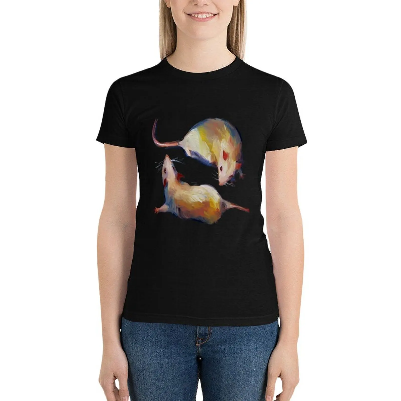 2 rats T-Shirt tops graphics Aesthetic clothing summer clothes for Women