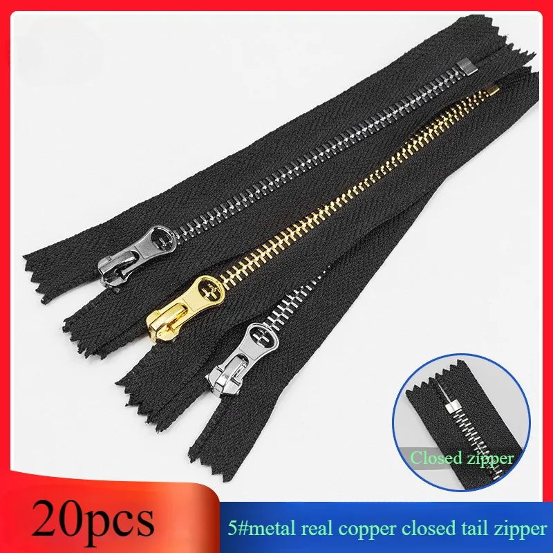 20pcs 5#15cm-40cmMetal zipper closed tail Black Bag Pocket Tote bag Real copper zipper