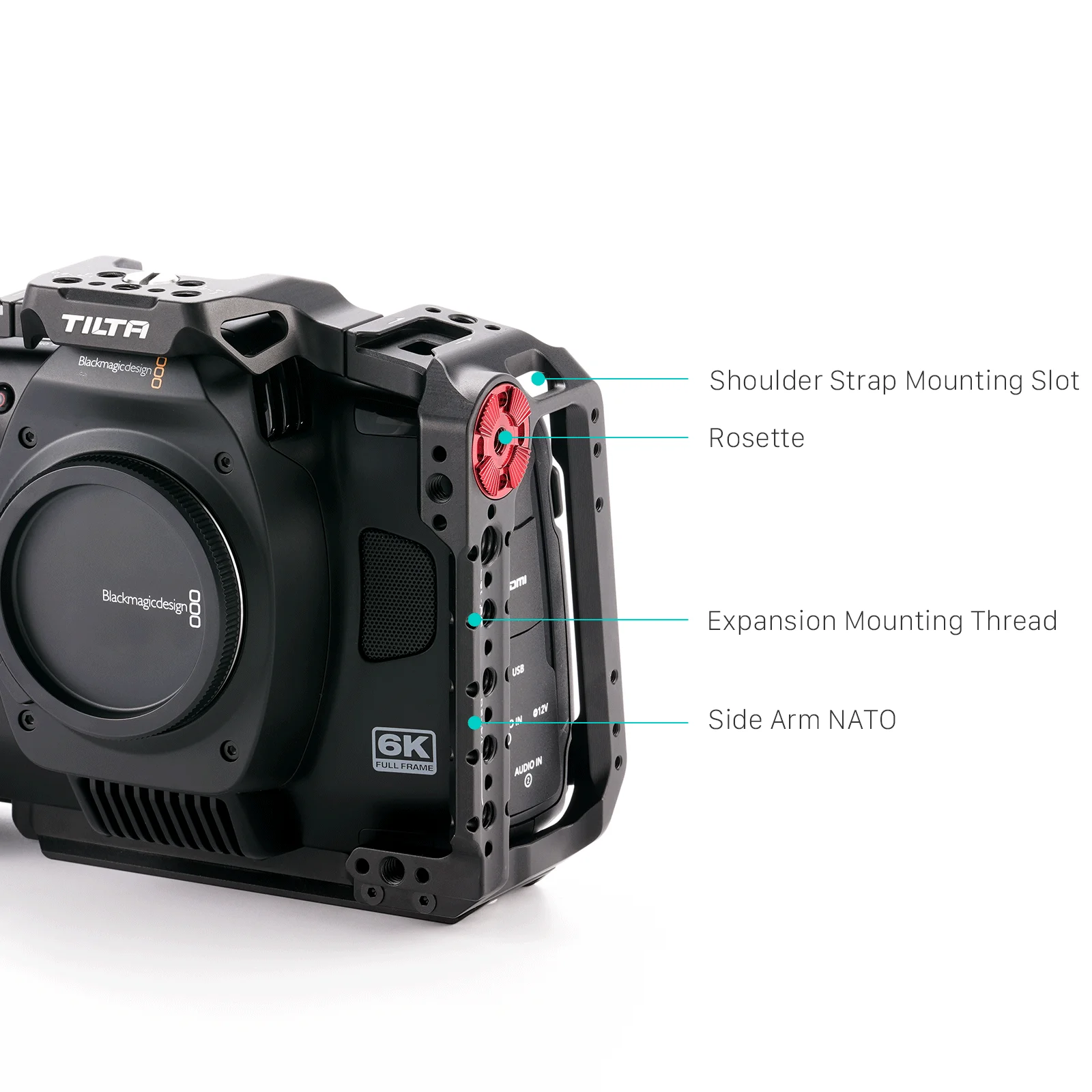 TILTA TA-T64-A-B 풀 카메라 케이지, BMCC 6K 고급 키트, 기본 키트, Xeno 탑 핸들, 1/4 인치-20, 위치 핀 포함, 15mm 로드 거치대