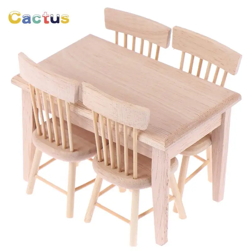 5pcs/set Dining Table Chair Model 112 Dollhouse Miniature Wooden Furniture Toy Set High Quality