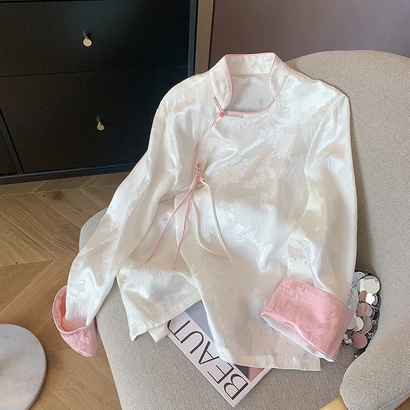 

Satin Women's Shirts Spring/summer Prints Chinese Style Blouses Loose Long Sleeves Women Tops Fashion Vintage Clothing YCMYUNYAN