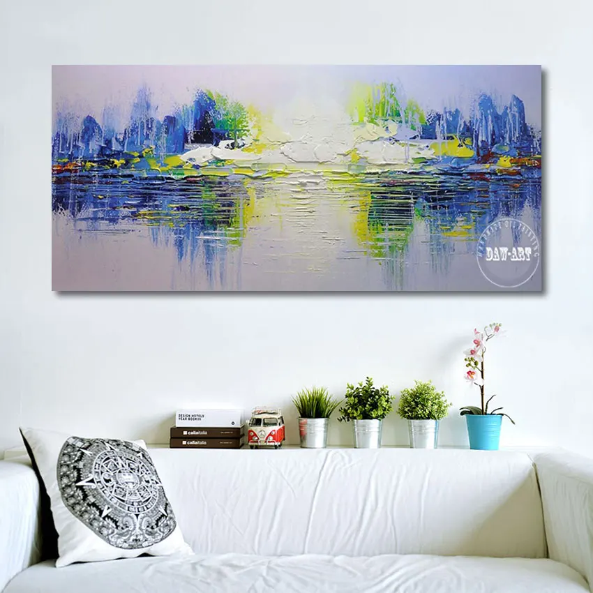 

Mountain Lake Natural Scenery Handmade Wall Picture Thick Acrylic Knife Oil Paintings Art Canvas Abstract Office Decor Unframed