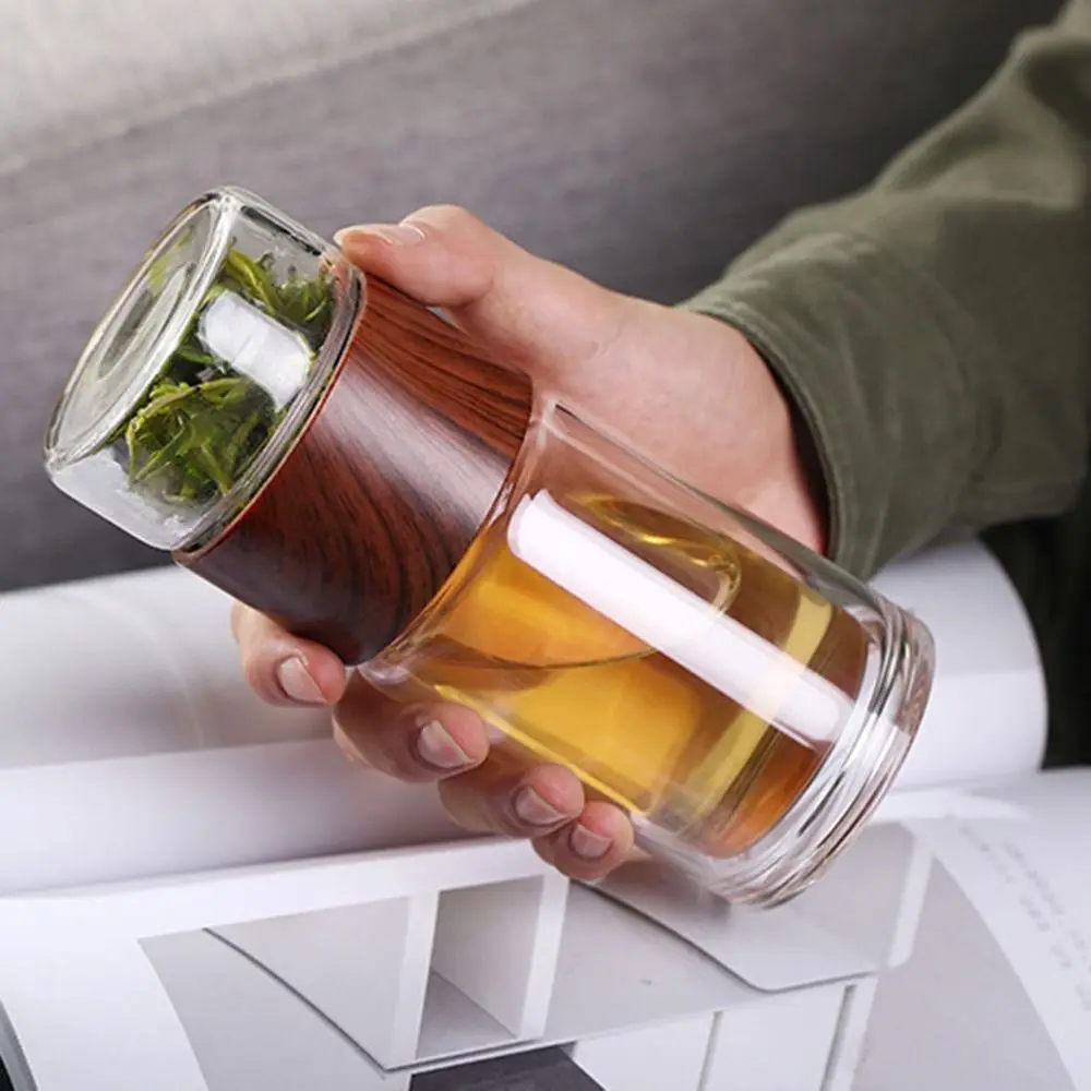 Glass Water Portable Bottle Double Wall Thermal Tea Water Separation Glass Mug High-End Simple Insulation Creative Drinking Cup