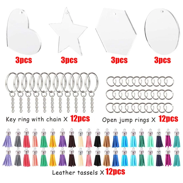 330pcs Acrylic Keychain Blanks 4 Shapes Clear Acrylic Blanks for