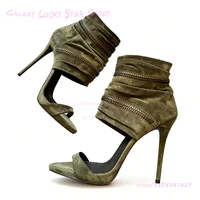 Sandales enveloppantes à la cheville en daim vert émeraude foncé pour femmes, talon aiguille ouvert, bout rond, talons de poussin chaud, fermeture éclair en métal, chaussures de Style de rue Cool 6